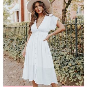 Short sleeve button down white midi dress, size Medium